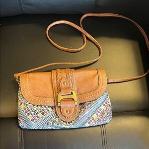 Chaps Brown and Blue Patterned Crossbody Bag